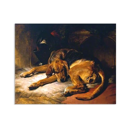 MYCGGDGH Edwin Landseer Kunstdrucke auf Leinwand Schlafender Bluthund Druck auf Leinwand Berühmte Gemälde Reproduktion Tiere bilder Wandkunst Wohndeko50x40cm(20x16in) Rahmenlos von MYCGGDGH