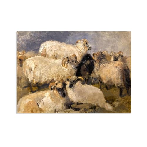 MYCGGDGH Edwin Landseer Kunstdrucke auf Leinwand Studium von Highland Blackface Sheep Druck auf Leinwand Berühmte Gemälde Reproduktion Tiere bilder Wandkunst Wohndeko85x60cm(33x24in) Rahmenlos von MYCGGDGH