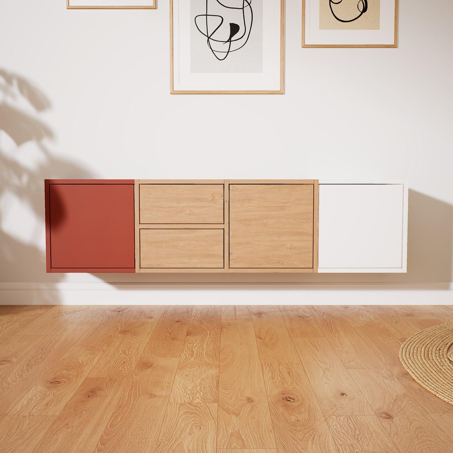 Hängeschrank Eiche - Wandschrank: Schubladen in Eiche & Türen in Weiß - 156 x 41 x 34 cm, konfigurierbar von MYCS