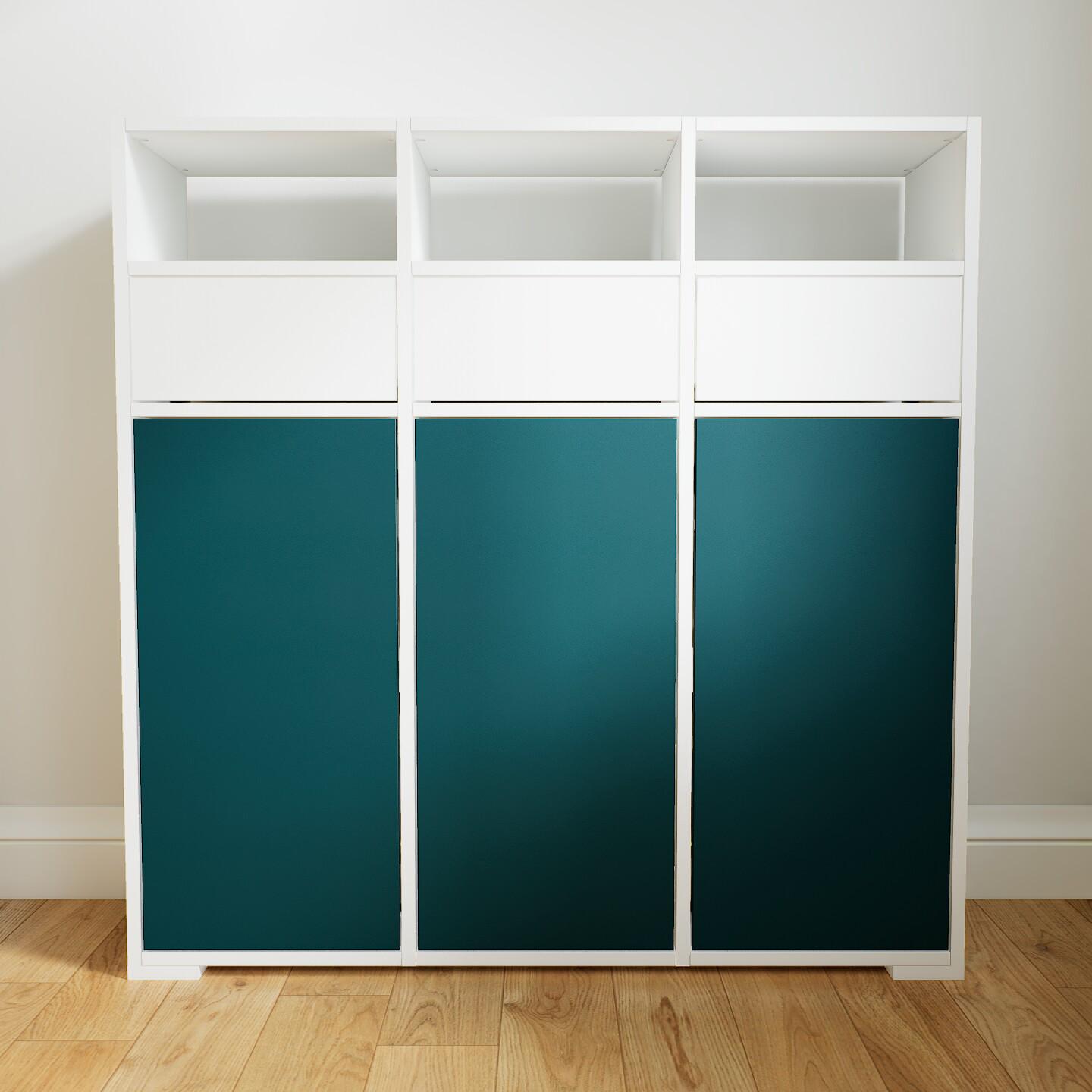 Sideboard Blaugrün - Sideboard: Schubladen in Weiß & Türen in Blaugrün - Hochwertige Materialien - 118 x 119 x 34 cm, konfigurierbar von MYCS