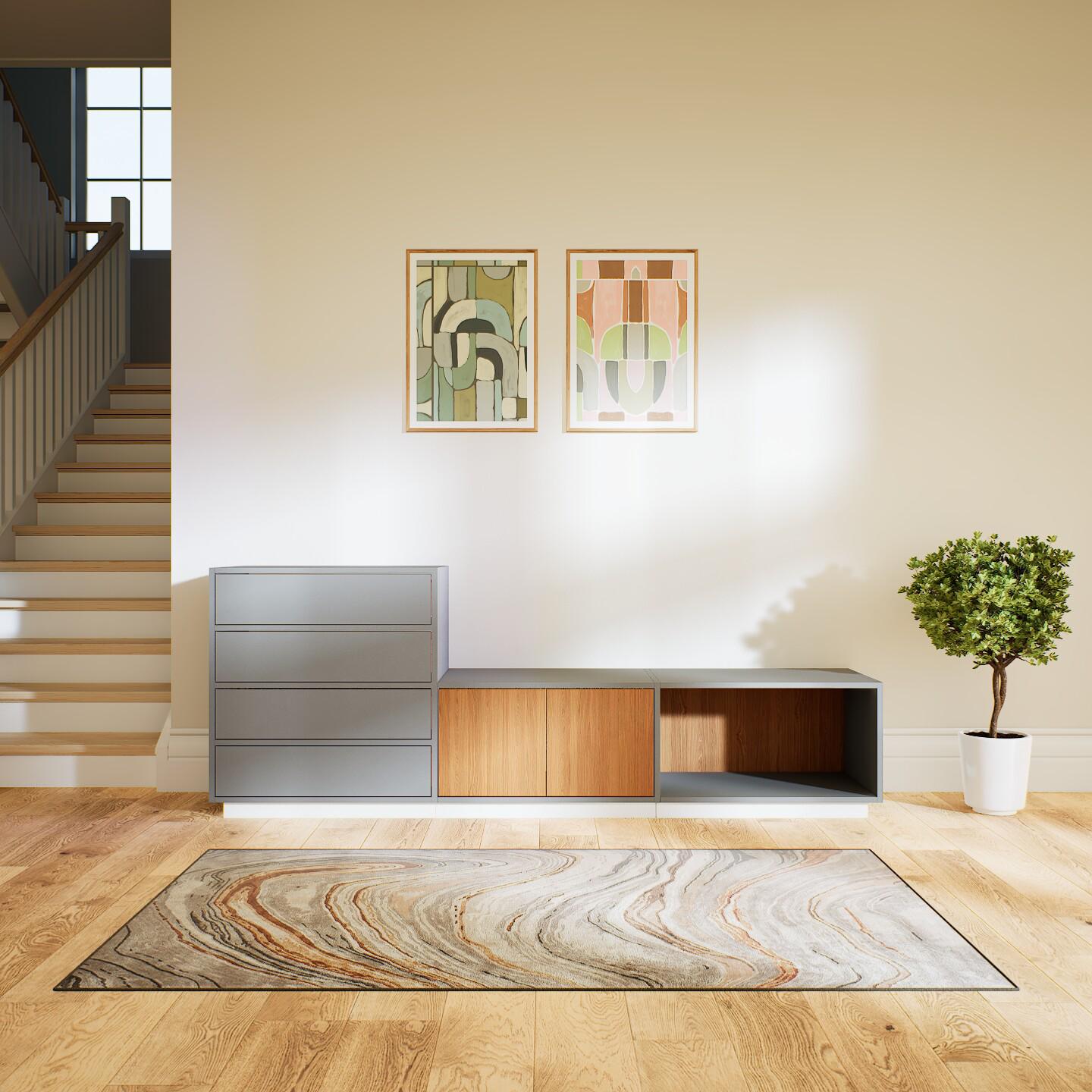 Lowboard Grau - TV-Board: Schubladen in Grau & Türen in Eiche - Hochwertige Materialien - 226 x 85 x 53 cm, Komplett anpassbar von MYCS