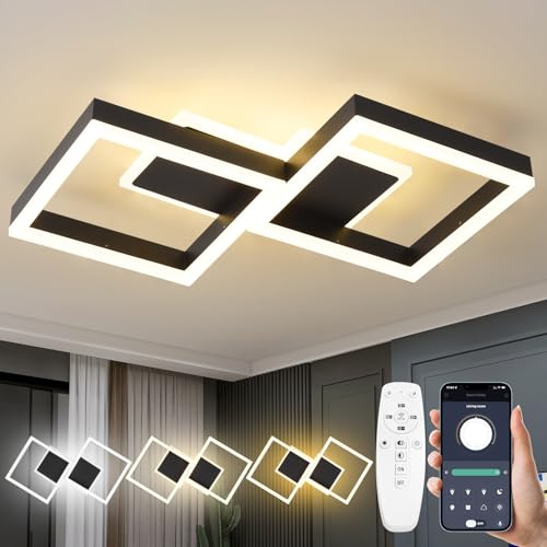 Deckenleuchte mit Fernbedienung,Dimmbare LED Deckenlampe mit Einstellbarer Farbtemperatur (3000K-6000K),32W Moderne Design Deckenbeleuchtung für Wohnzimmer,Schlafzimmer,Küche,Kinderzimmer, Schwarz von MYCUL