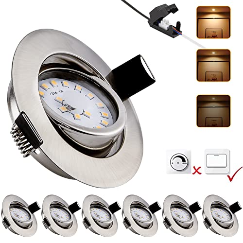 LED Einbaustrahler 3 stufen Dimmbar ultra Flach,3000K Warmweiß Spots,230V 6W 600LM Einbauleuchten,Einbauspots mit 30° Schwenkbar,Deckenspot IP54,Deckenstrahler für Wohnzimmer,Badezimmer,Küche 6er Set von MYCUL