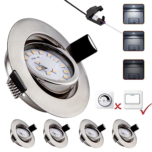 LED Einbaustrahler 3 stufen Dimmbar ultra Flach,6000K kaltweiß Spots,230V 6W 600LM Einbauleuchten,Einbauspots mit 30° Schwenkbar,Deckenspot IP54,Deckenstrahler für Wohnzimmer,Badezimmer,Küche 4er Set von MYCUL