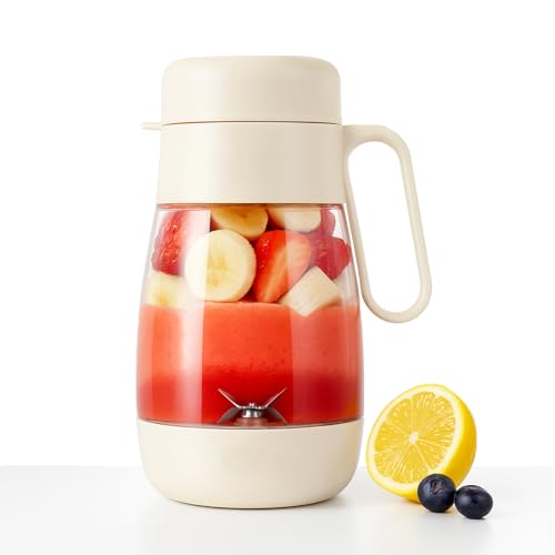 Tragbarer Entsafter mit großem Fassungsvermögen, kabelloser 3-in-1-Entsafterbecher mit 12 Klingen, 1000 ml großer Mixer, wiederaufladbarer Smoothie-Maker for Obst, kalte heiße Getränke.(White) von MYDZSWZX