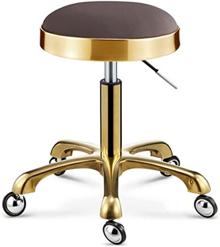 Drehhocker Rollhocker, Höhenverstellbarer Runder Hocker Auf Rädern, Rollhocker Aus Metall Mit Goldener Stuhlstange Für Küche, Salon, Bar, Büro, Massage, Klinik von MYEBP