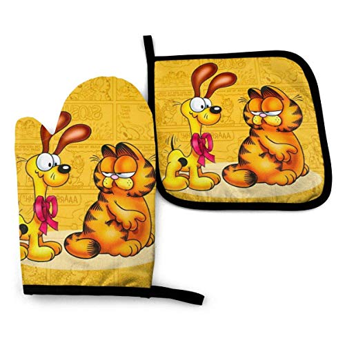 MYGED Die Garfield Ofenhandschuhe und Topflappen-Sets 2-teiliges Set, geeignet für das Kochen von hitzebeständigen Backhandgrillmaschinenhandschuhen in der Küche von MYGED