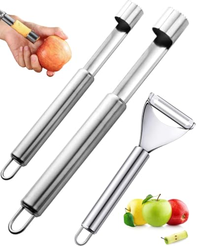 MYGLOAR 3er-Pack Apfelentkerner und Obstschälmesser, Apfelentkerner mit Edelstahlklinge, Apfelentkerner mit Aufhängeöse zum Entfernen von Fruchtkernen von MYGLOAR