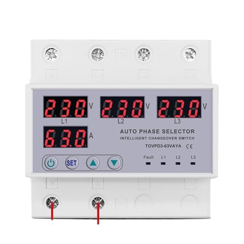 63A 3 phase 3P+N Din rail phase selector adjustable Over and Under Voltage current protection Monitor Relays Protector von MYGZNDDEV