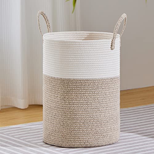 Wäschekorb aus gewebtem Baumwollseil mit Griff, runder hoher Aufbewahrungskorb für Babykleidung, Spielzeug, Decken für Bad, Schlafzimmer, Waschküche, Wohnzimmer, Kinderzimmer, 38 cm × 50 cm, Braun Wäschekorb aus gewebtem Baumwollseil mit Griff, runder hoher Aufbewahrungskorb für Babykleidung, Spielzeug, Decken für Bad, Schlafzimmer, Waschküche, Wohnzimmer, Kinderzimmer, 38 cm × 50 cm, Braun von MYHOMMATTO