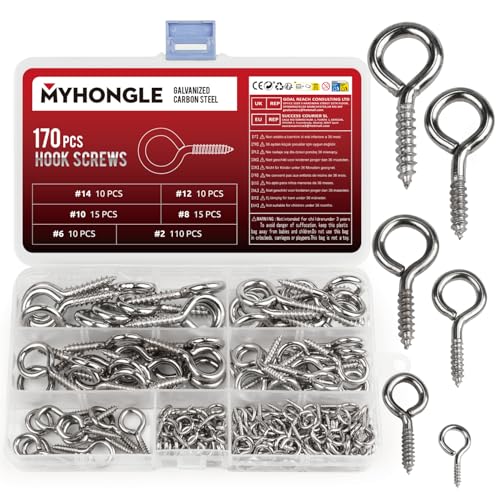 170 Stück Schraubösen, Ösenschrauben mit Holzgewinde, Ösenhaken, Ringschrauben, Augenschraube Schraubhaken zum Schrauben, Metall Hakenschrauben Einschraubhaken mit Gewinde für Hängende(170) von MYHongLe