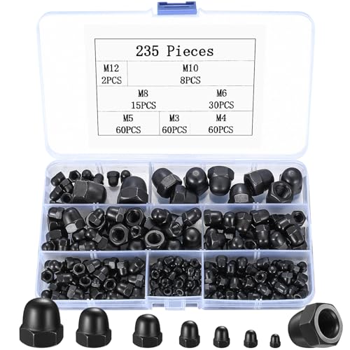 Hutmuttern hohe Form Set, 235 Stk Edelstahl Sechskantmuttern, M3/M4/M5/M6/M8/M10/M12 Sechskant Hutmuttern, Innengewinde Abdeckkappen Kuppelmuttern Hutmuttern von MYHongLe
