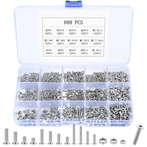 M2 M2.5 M3 Schrauben Set, 880 STK Senkkopfschrauben Muttern Set, Torx Flachkopfschrauben mit Muttern Set, Torx Schrauben und Muttern Kit, Maschinenschrauben Sortiment, Gewindeschrauben Set von MYHongLe