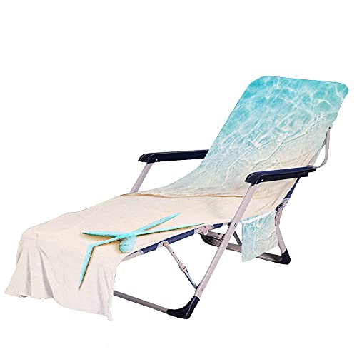 MYIESAXL 3D-Sonnenliege-Strandtuch mit Taschen, Seestern-Druck, Strandstuhl-Abdeckung, Chaiselongue-Handtuch-Abdeckung, Sonnenliegen-Handtücher für Sommerurlaub, Garten, Außenpool von MYIESAXL