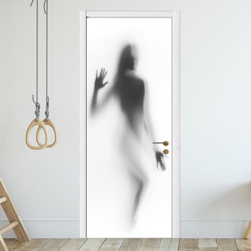 MYIESAXL Moderne Kunst 3D-Effekt Türaufkleber Mädchen Grau Weiß Wasserdichtes PVC Türbilder Poster für Innentüren Selbstklebender Türaufkleber Abnehmbare Tapete Tür Wandbild Home Deco 77x200cm von MYIESAXL