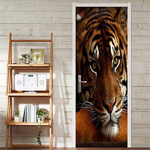 MYIESAXL Selbstklebende 3D-Türtapeten Mit Tiger-Motiv Zum Abziehen Und Aufkleben Dekoraufkleber Tapetenposter Türtapete Selbstklebend Entfernbar B 77 x H 200 cm von MYIESAXL