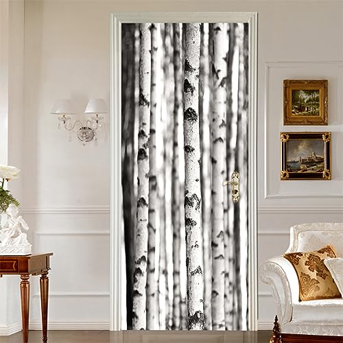 MYIESAXL Türposter Selbstklebend Tür Aufkleber Wandbilder graue Birke PVC Türaufkleber Türtattoo Wohnzimmer Schlafzimmer Home Wanddekorationen Tapete 95 x 215cm, Tür tapeten von MYIESAXL