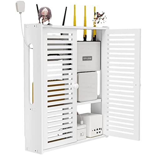 MYIESAXL WiFi-Aufbewahrungsbox, Schwebendes Regal, Aufbewahrungsboxen für WiFi-Router, Wandhängendes Aufbewahrungsregal für Steckerleisten, Kabelhalterung für Stromkabel, Weiß, (42 X 10 X 50 cm) von MYIESAXL