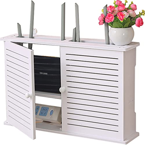 MYIESAXL WiFi-Aufbewahrungsbox, Schwebendes Regal, WiFi-Router-Boxen, Wanddekoration, Aufbewahrung für Tv-Set-Top-Boxen Mit Doppeltürdesign, Weiß, (48 X 11 X 31,5 cm) von MYIESAXL
