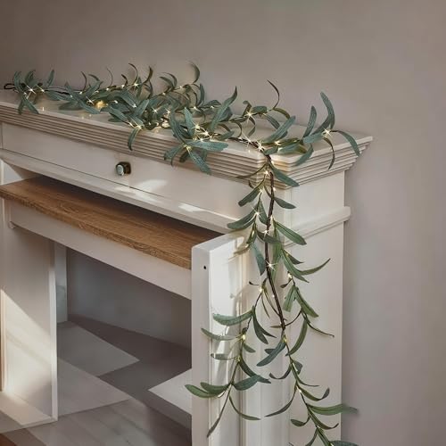 Funkelnde Baum-Lichterkette, Olivenranke, 1,8 m, Rankengirlande, batteriebetrieben, Funkelnde Baumgirlande for Weihnachtskamindekorationen(B) von MYIHUIHUI
