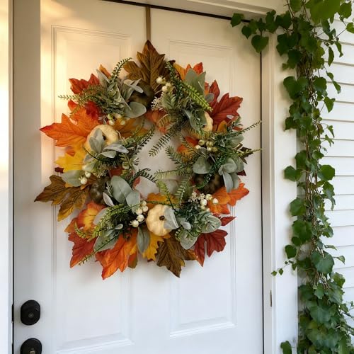 Herbstlicher Pfingstrosen- und Kürbiskranz – Ganzjähriger Kranz, Herbstkürbiskränze for die Haustür, for Halloween, Thanksgiving-Dekoration(#01) von MYIHUIHUI