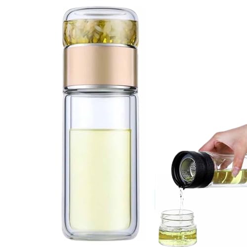 MYIHUIHUI 3-in-1-Smart-Tee-Ei mit Filterdeckel, tragbare Doppelglas-Teeflasche for blühenden losen Blatttee(1pcs-A,350ml) von MYIHUIHUI