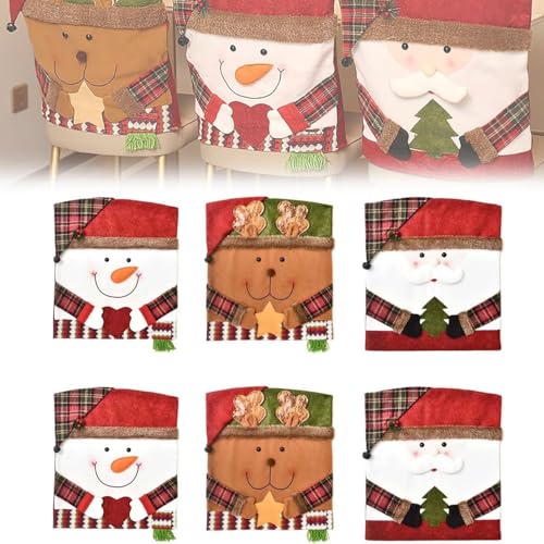 MYIHUIHUI Stuhlhussen mit Weihnachtsmotiven, Stuhlhussen mit Weihnachtsmotiven, 6er-Set, Rückenlehnenbezüge mit Weihnachtsmotiven for das Esszimmer(6pcs) von MYIHUIHUI