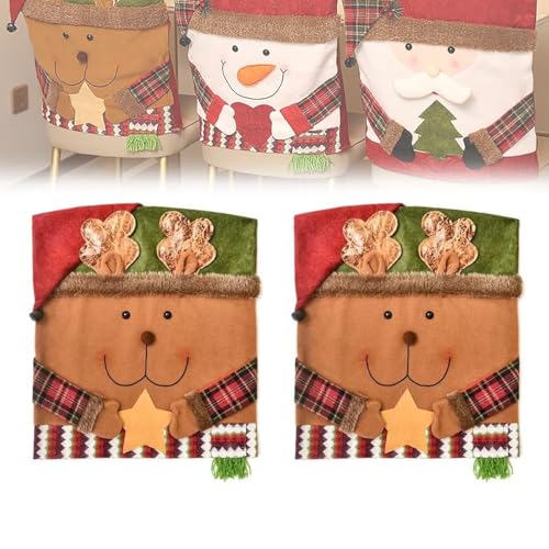 MYIHUIHUI Stuhlhussen mit weihnachtlichem Thema, Weihnachtsstuhlhussen mit niedlichem Cartoon-Schneemann, Weihnachtsstuhl-Dekor for die Küche(2pcs-a) von MYIHUIHUI
