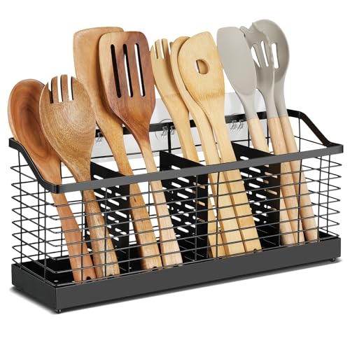 MYITYARD Utensilienhalter für Küchentheke, großer Kochutensilien-Organizer mit 4 Fächern, mattschwarz, Küchenorganisation für Arbeitsplatte, Gabeln, Messer, Löffel, Kochutensilien MYITYARD Utensilienhalter für Küchentheke, großer Kochutensilien-Organizer mit 4 Fächern, mattschwarz, Küchenorganisation für Arbeitsplatte, Gabeln, Messer, Löffel, Kochutensilien von MYITYARD