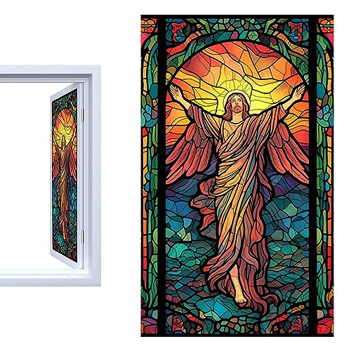 Jesus Christus Fensteraufkleber,Wandaufkleber | Wandkunst-Dekoration, Fenster-Sichtschutz, PVC-Folie, kein statischer Kleber, selbstklebend, Fensterdekorationen für religiöse Feste, Ostern, KOT- von MYJIO