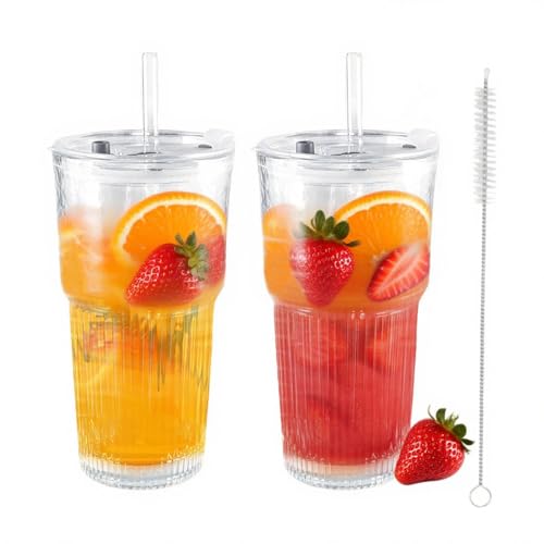 2er-Pack 600 ml Glas mit Gletschermuster, mit Deckel und Strohhalm, dickwandiges, langlebiges Glas, wasserdichtes Dichtungsdesign, inklusive 2 Strohhalmen und 1 Strohhalmbürste, perfekt für Kaffee, Ma 2er-Pack 600 ml Glas mit Gletschermuster, mit Deckel und Strohhalm, dickwandiges, langlebiges Glas, wasserdichtes Dichtungsdesign, inklusive 2 Strohhalmen und 1 Strohhalmbürste, perfekt für Kaffee, Ma von MYKAGS