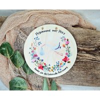 Hebamme Holzschild Blumenkranz Mit Storch/Geschenkidee/ Dankeschön Herz Hzs-005 von MYKIDOS