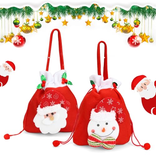 MYLERCT 2 Stück Weihnachten Geschenkbeutel, Nikolaussack mit Kordelzug und Bommeln, Säckchen für Süßigkeits, Weihnachten Säckchen für Weihnachten Geschenkverpackungen(Schneemann, Weihnachtsmann) von MYLERCT