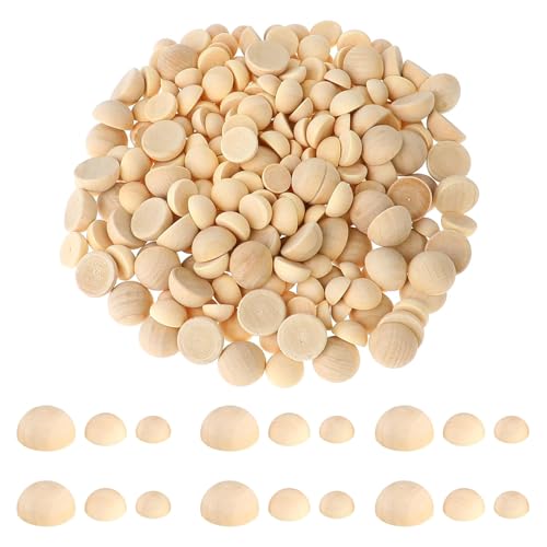 MYLERCT 450 Stück Holzkugeln Halbiert, 10 mm/12 mm/15 mm Holzkugel, Halbkugelförmig Holzkugeln zum Basteln, Halbkugelförmige Lotusholzperlen, für DIY-Projekte, Dekoration von MYLERCT