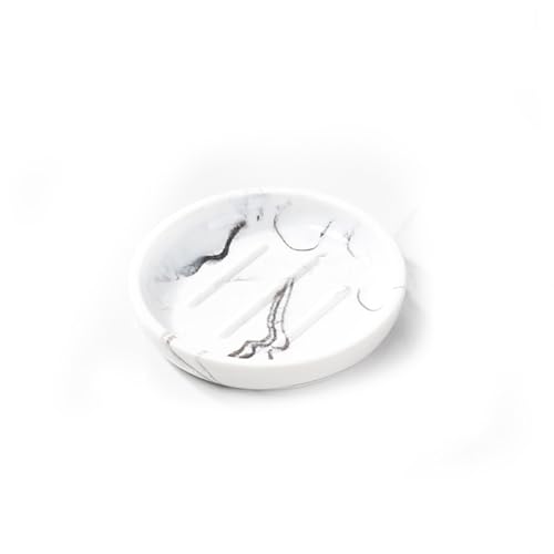 MYLERCT Seifenablage Waschbecken, 11.5 x 10 cm Harz Seifenablage Dusche, Rund Seifenschalen, Marmorstruktur, mit Anti-Rutsch-Aufklebern, für Verwendung in Badezimmern und Küchen von MYLERCT