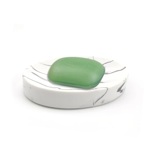 MYLERCT Seifenschalen, 13.5 x 9.5 cm Harz Seifenhalter, Marmortextur Seifenablage Dusche, Oval Seifenablage Waschbecken mit Antirutschmatte, für Küche, Bad, WC von MYLERCT