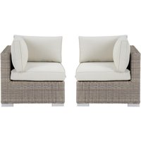 Eckelement 2er-Set für Gartensofa mit weißen Kissen - Polyrattan - BUSAN von MYLIA von Vente-unique