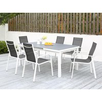 Garten-Essgruppe - Aluminium - 6 Stühle und ein ausziehbarer Tisch - Grau & Weiß -  LINOSA von MYLIA von MYLIA