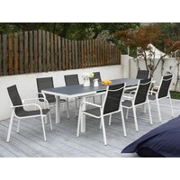 Garten-Essgruppe - Aluminium - 8 Stühle und ein ausziehbarer Tisch - Grau & Weiß -  LINOSA von MYLIA von MYLIA