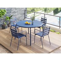 Garten-Essgruppe: Tisch D. 110 cm + 4 stapelbare Sessel - Metall - Dunkelblau - MIRMANDE von MYLIA von MYLIA