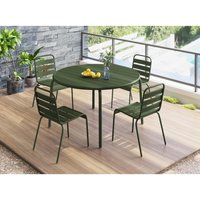 Garten-Essgruppe: Tisch D. 110 cm + 4 stapelbare Stühle - Metall - Khaki - MIRMANDE von MYLIA von MYLIA