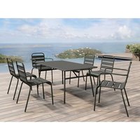 Garten-Essgruppe: Tisch D. 160 cm + 2 stapelbare Sessel + 4 stapelbare Stühle - Metall -  Dunkelgrau - MIRMANDE von MYLIA von MYLIA
