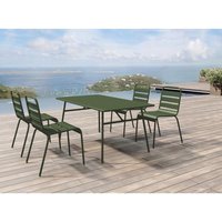 Garten-Essgruppe: Tisch D. 160 cm + 4 stapelbare Stühle - Metall - Khaki - MIRMANDE von MYLIA von MYLIA