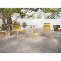 Garten-Essgruppe: Tisch D. 60 cm + 2 stapelbare Stühle - Metall - Senfgelb - MIRMANDE von MYLIA von MYLIA