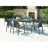 Garten-Essgruppe: Tisch ausziehbar L. 200/300 cm + 6 stapelbare Sessel - Aluminium & Textilene - Anthrazit - MILLAU von MYLIA von MYLIA