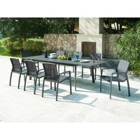 Garten-Essgruppe: Tisch ausziehbar L. 200/300 cm + 8 stapelbare Sessel - Aluminium & Textilene - Anthrazit - MILLAU von MYLIA von MYLIA