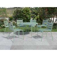 Garten-Essgruppe: Tisch rund D. 130 cm + 6 stapelbare Stühle - Metall - Mandelgrün - MIRMANDE von MYLIA von MYLIA