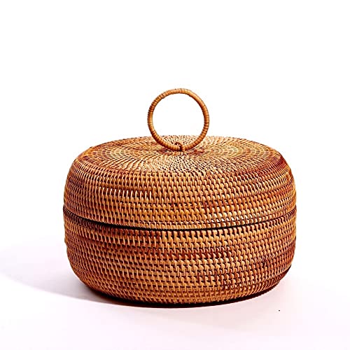 HHF Körbe Behälter Herbst Rattan Handgemachte Rattan Obstteller Apfel Snack Aufbewahrungsbox Couchtisch Tischplatte Mit Deckel Runde Box Mit Multi Grid Kleidung Lagerung ( Größe : B 26x16.5cm ) von MYLPDZSW