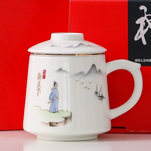 MYLPDZSW HHF Becher Untertassen 401-500 ml Teetasse im chinesischen Stil, Tee-Wassertrennung, Keramiktasse mit Filter, Bürotasse mit Deckel (Farbe : 1) von MYLPDZSW