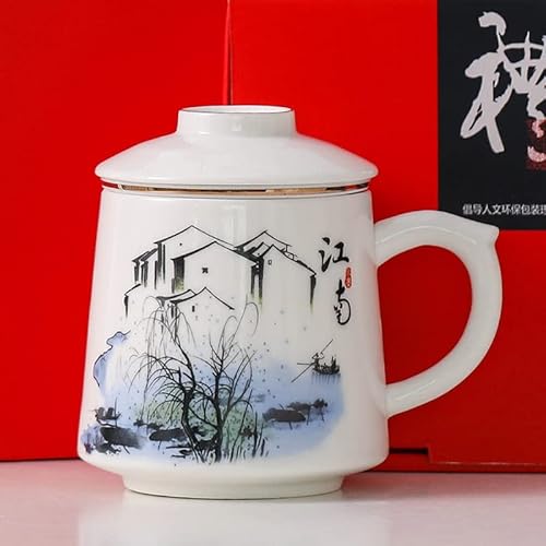 MYLPDZSW HHF Becher Untertassen 401-500 ml Teetasse im chinesischen Stil, Tee-Wassertrennung, Keramiktasse mit Filter, Bürotasse mit Deckel (Farbe : 11) von MYLPDZSW